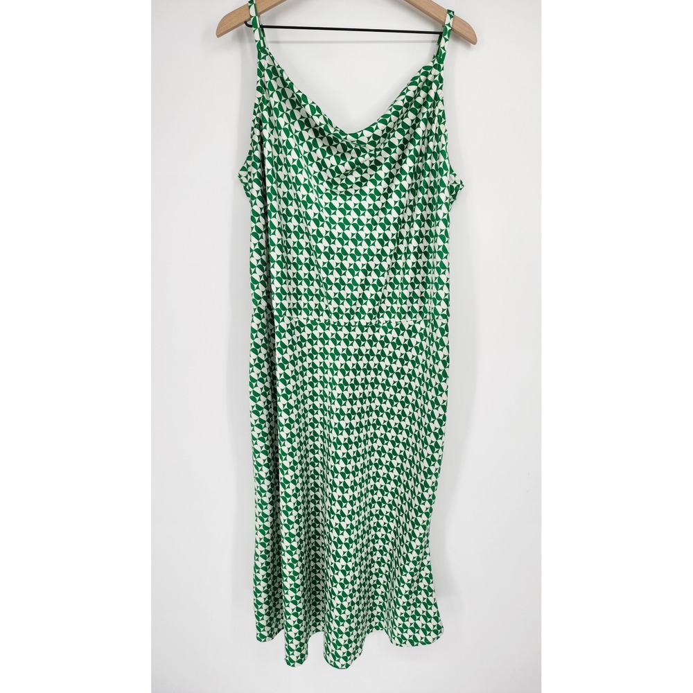 Ava & Viv Womens Retro Chic Drapey Satin Midi Dress Size 1X Green Geometric